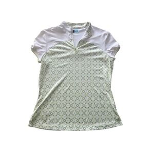 PGA Tour AirFlux Women’s Green and White Short Sleeve 1/4 Zip Golf Polo Size M